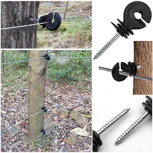 15 Pack Electric Fence Insulator Black Screw-in Nail Insulators Fence Post Insulator Ring Holder for Electric Fence Polywire Electric Fencing Aluminum Wire Poly Wires Garden Wooden Posts Stakes