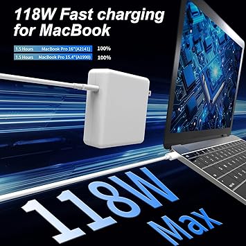Mac Book Pro Charger - 118W USB C Laptop Charger Power Adapter Fit MacBook Air 13 14 15 16 inch, MacBook Pro, M1 M2 M3 M4, iPad Pro and All Type C Port Devices, 6.6 Ft USB C to C Cable