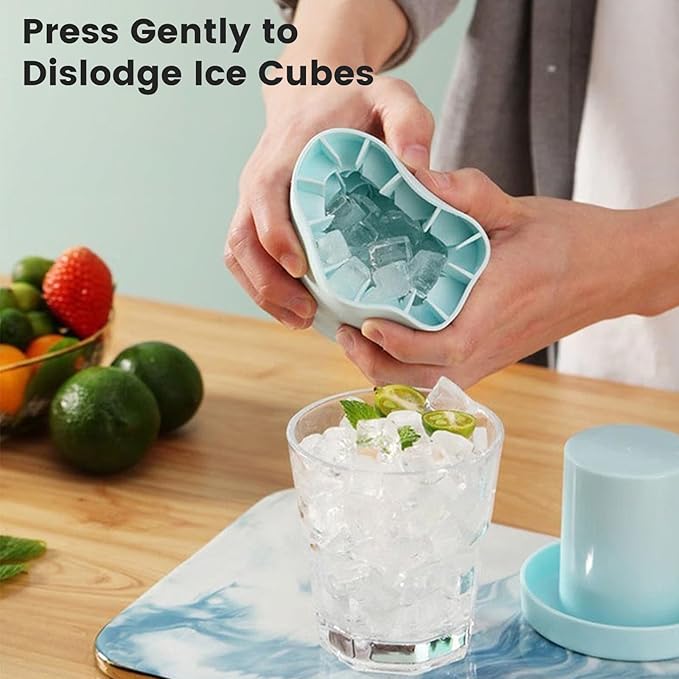 CINPIUK Mini Ice Cube Mold, Silicone Ice Maker Trays Press-Type Easy-Release Ice Cube 3D Cylinder Ice Bucket Mold Small 60 Ice Cubes for Drink, Coffee, Yellow