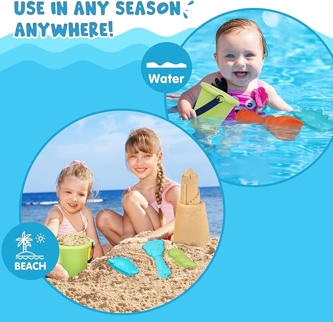 TOY Life Beach Toys for Toddler 1-3 Sand Toys for Kids Beach Toys for Kids Ages 4-8 with Bucket Dino Sand Castle Molds Sandbox Toys Beach Toys for Kids Ages 8-12 Sand Toys for Toddlers Age 2-4