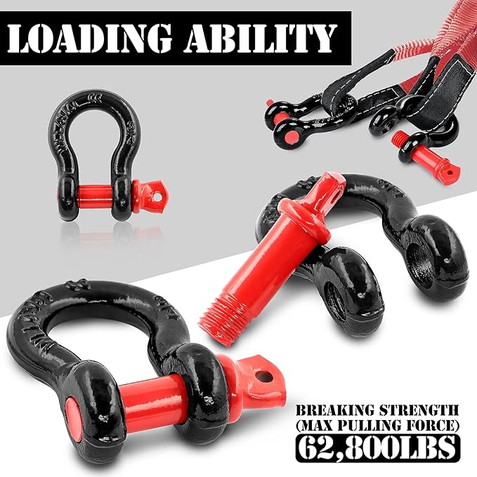 Shackles 34" D Ring Shackle 28.5 Ton (62,831 lbs) Maximum Break Strength with 78" Pin for Tow Strap Winch Off Road Vehicle Recovery (2 Pack)