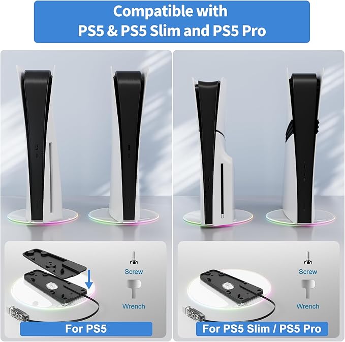 RGB Vertical Stand for PS5 Slim and PlayStation 5 Pro Vertical Stand for PS5 Console