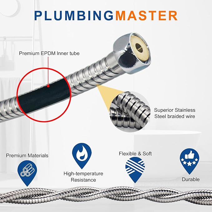 Shower Hose 60 Inches Stainless Steel Handheld Shower Head Hose Replacement with Brass Nut Long Fexible Shower Hose Extension