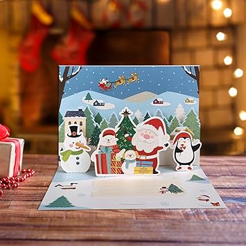 3D Christmas Pop Up Card 3D Cute Holiday Greeting Cards Santa Snowman Gift For Christmas or Holidays Set Includes Card Envelope and Sticker