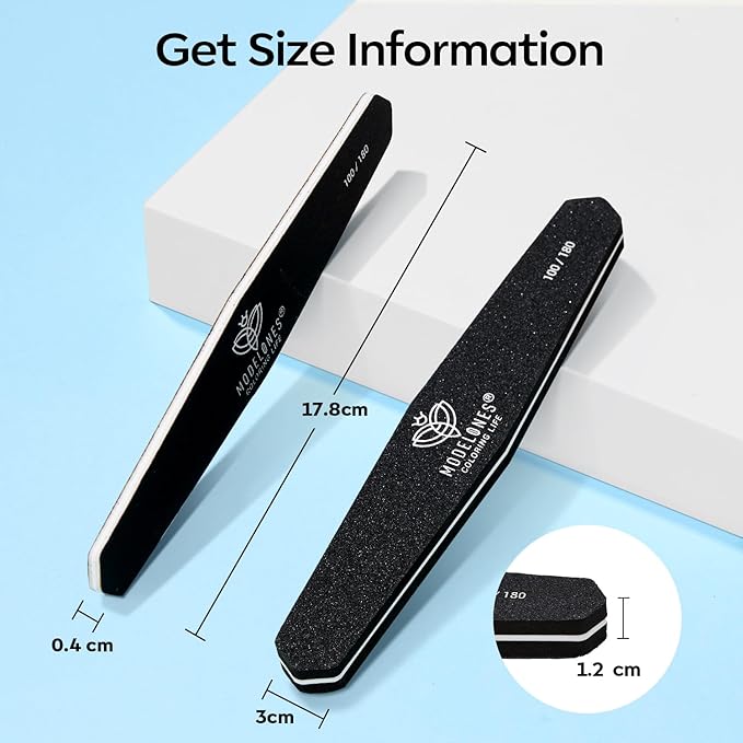 Modelones 8Pcs Nail File and Buffer Set, Professional Double Sided 100180 Grit Gel Nail File Set, Manicure File for Acrylic and Natural Nails, Nail Care kit Tool Nail Supplies for Home and Salon Use