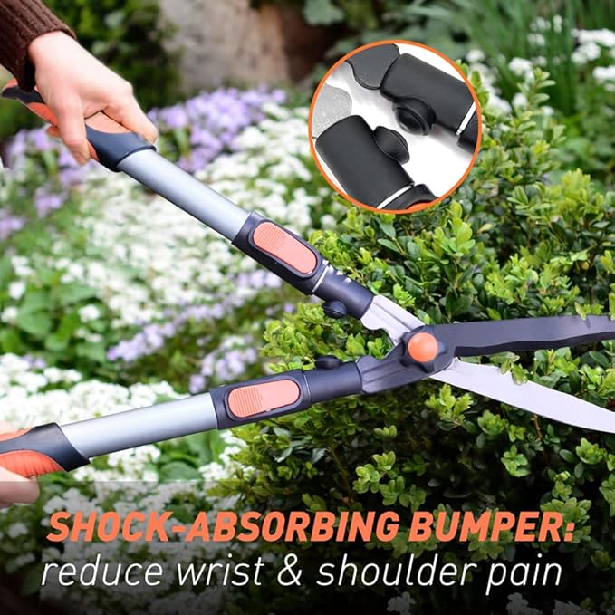 Colwelt Telescopic Hedge Shears 62cm to 80cm, Extendable Garden Hedge Clippers for Trimming Borders, Boxwood, and Bushes, Lightweight Garden Shears with Aluminum Handle, Carbon Steel Sharp Blades