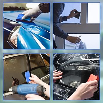 4 Inch Plastic Felt Edge Squeegee Tool Vinyl Squeegee for Window Tint, Wallpaper, Decal Sticker, Blue, 2Pcs