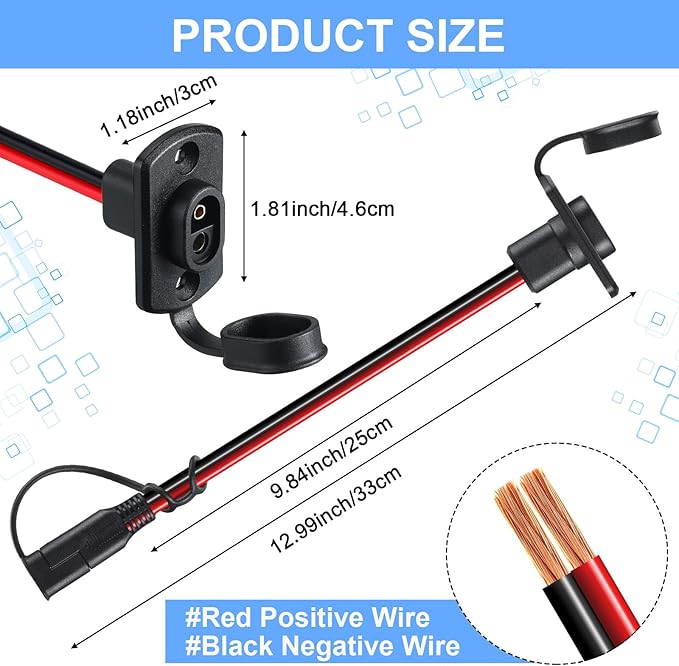 Tuanse 4 Pcs 12 AWG Power Socket Sidewall Port Compatible with SAE Quick Connect Solar Panel Weatherproof Solar Panel Cables and Connectors Battery Connector Power Parts for Generator Battery Charger