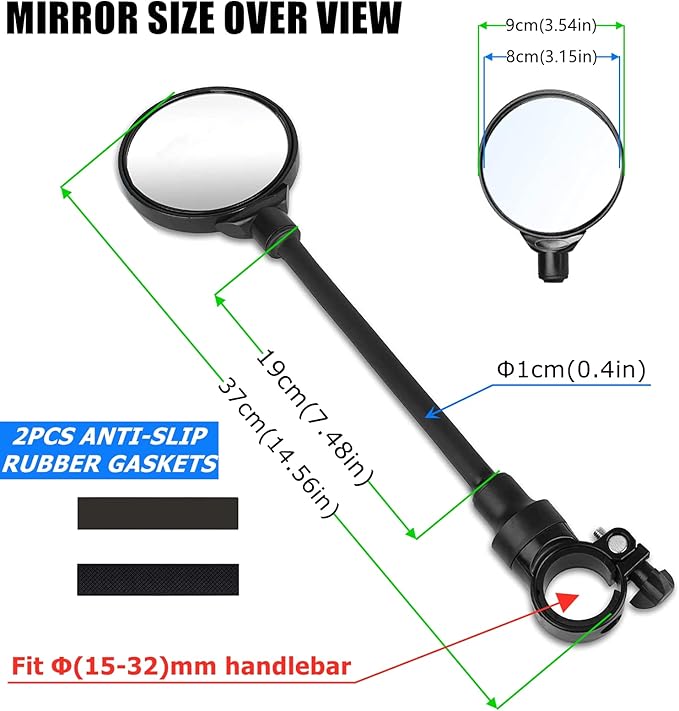 Bike Mirror, Adjustable Bike Mirrors Handlebar Rearview Mirror, Acrylic Convex Round Bike Rear View Mirrors for Handlebars, Bicycle Mirror for E-bike Scooter