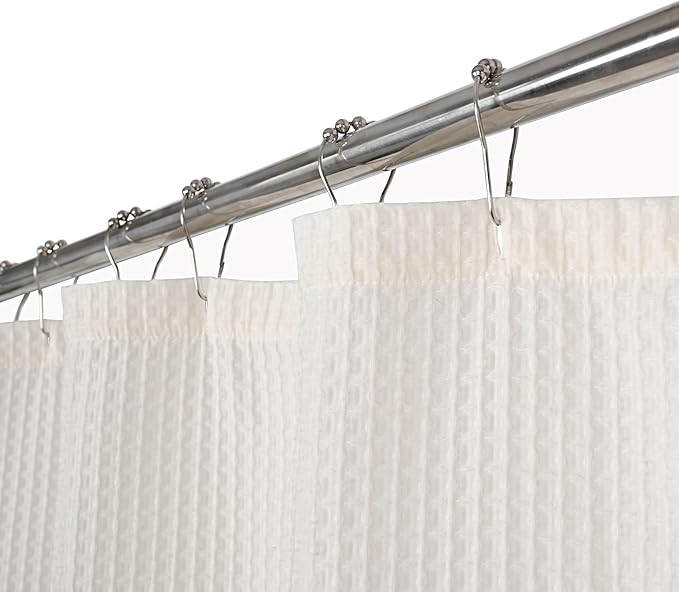 Farmhouse Shower Curtain,Beige and Brown Striped,Button Curtain,Spa Waffle and Cotton Woven Fabric,Rustic Charm Country Chic Style,72x72 in