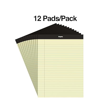 Staples Notepads, 8.5 x 11.75 Inch, Wide Ruled Legal Pads, Writing Pad for Home, Office, School, 12-Pack, Yellow Paper