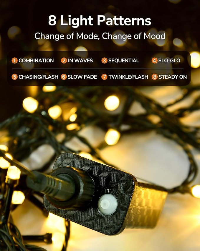 ULG Upgraded 2-Pack 152FT 400 LED Christmas String Lights, Extendable Waterproof Fairy Lights with Memory Function, 8 Modes, Bubble Bulbs, Warm White, Adapter Included for IndoorOutdoor Decor