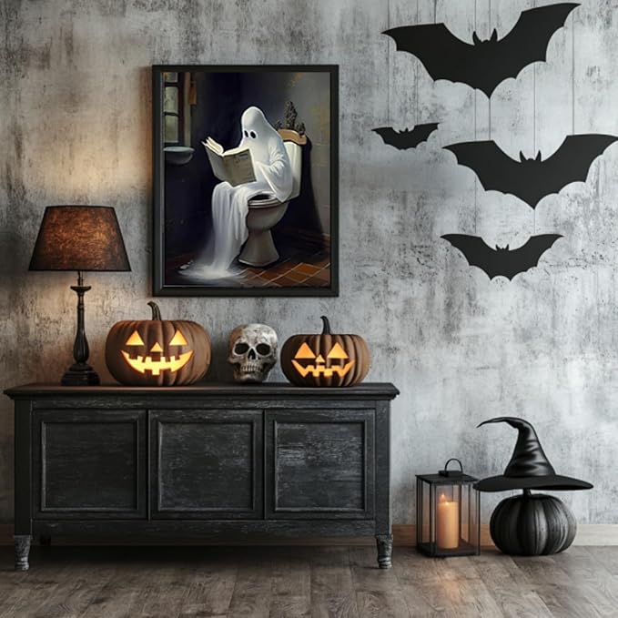 Reivworl Ghost Paint by Numbers Kit for Adults, Bathroom Paint by Number Adult, Painting by Numbers for Gifts and Home Interior Decor 16x20 Inch