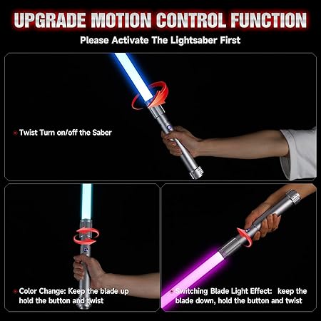 Light Saber with Motion Control, Heavy Dueling Light Sabers Sword Smooth Swing 12 RGB Colors,16 Fonts Blaster Sound Darksaber, Hilt Light Sabers for Adults Kids Forge Christmas Cosplay Gift Sliver E28