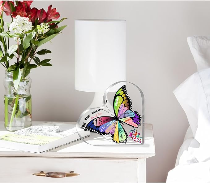 18th Birthday Gifts for Girls, Unique 18 Year Old Girl Gifts, 18 Birthday Decorations Heart Acrylic Plaque, 18 Year Old Birthday Presents Ideas for Her Daughter Granddaughter Sister Best Friends, Butterfly Desk Decor Sign