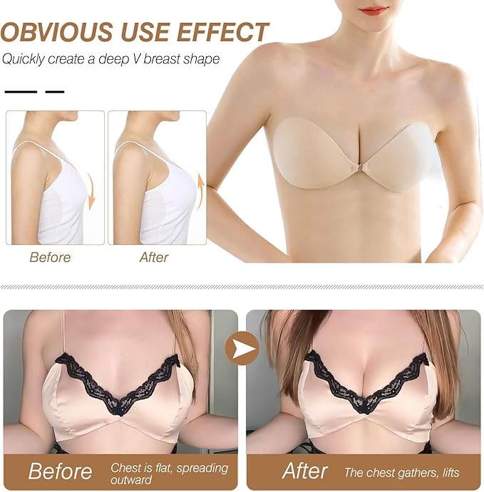 Queensecret Adhesive Bra, Push up Strapless Self-Adhesive Bra, Invisible Silicone Bra for Backless Dress (Size: B)