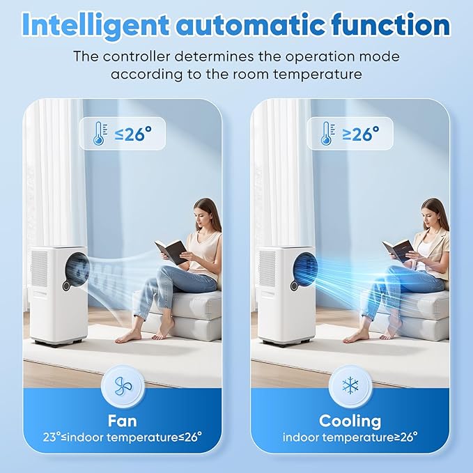 Portable Air Conditioners, 16000 BTU 6-in-1 Cooling, Dehumidifier & Fan, Ultra Quiet with 24H Smart Timer, Auto Shut-Off & Child Lock for Home/Bedroom/Office