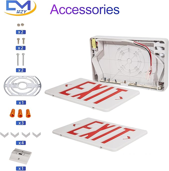 CM MZY Red Double Face Emergency Sign with Battery Backup, UL Certified, US Standards, Emergency Light, AC 120277V, 1 Pack