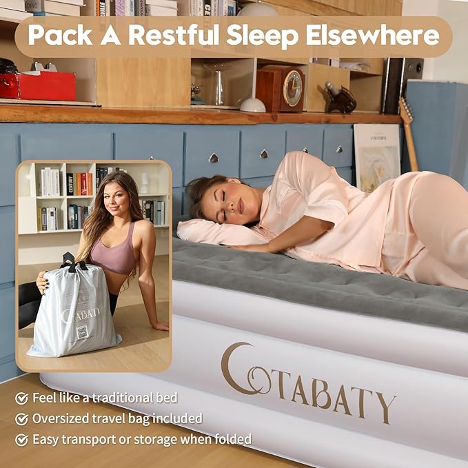 Queen Air Mattress with Built-in Pump, 18 inch Tall Inflatable Mattress Double Airbed, Luxury Self Inflating Air Bed Blow Up Mattress Portable for Home Camping Travel, 650lb Max Weight