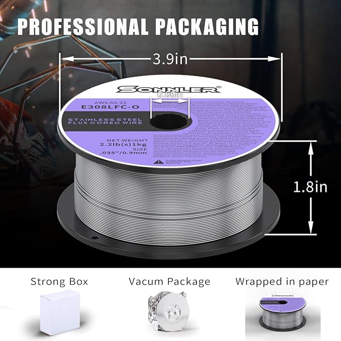 E308LFC-O .035-Diameter Stainless Flux Core Welding Wire, 0.9mm SONNLER 2-pound Stainless Steel Welding Wire, Low Splatter Stainless Steel MIG Wire Compatible With All MIG Welder