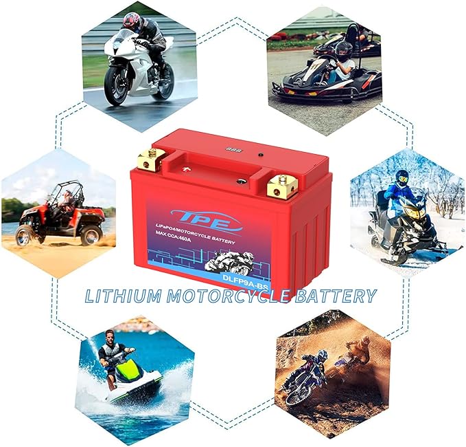 Lithium Motorcycle Battery, YTX9A-BS 12V Lithium Battery with Smart Battery Management System, LiFePO4 Engine Start Battery 4AH 460 CCA Starting Batteries for Motorcycles and ATVs-DLFP9A-BS