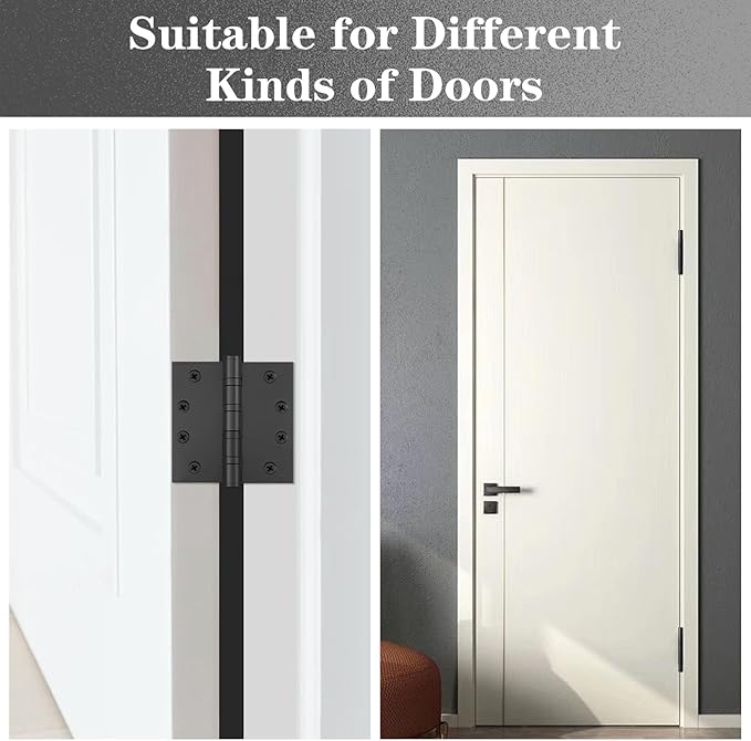 2 Pack Stainless Steel Black Door Hinges, Heavy Duty Door Hardware, 4 x 4 Inch Door Hinge with Ball Bearing, Door Hinges with Square Corners