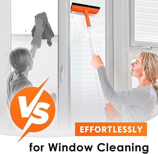 Squeegee for Window | 2-in-1 Window Cleaner Sponge and Soft Rubber Strip with Telescopic Extension Pole 20�-30� | Window Washer for Shower, Car Windshield, Mirror, Glass Cleaning