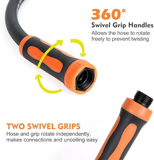 Lead-In Short Garden Hose 3ft x 5/8", Heavy Duty, Flexible, Lightweight, Kink Resistant Water Hose with Swivel Grip Handle, Male to Female Crush Resistant Aluminum Fittings