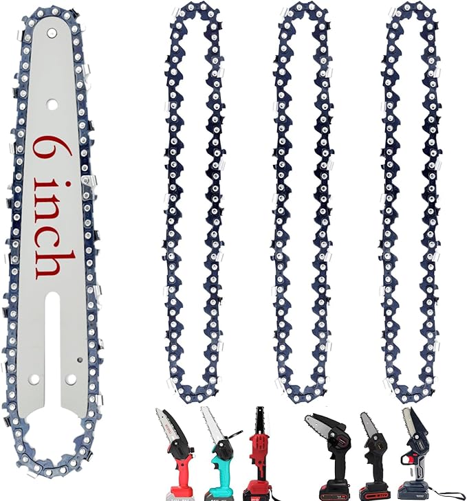 5 Pieces 6 Inch Mini Chainsaw Chain with Replacement Saw Chain Bar, 6 Inch Replacement Chains for Portable Mini Chainsaw, Guide Saw Chain for Wood Branch Cutting Mini Chainsaws (37 Drive Links)