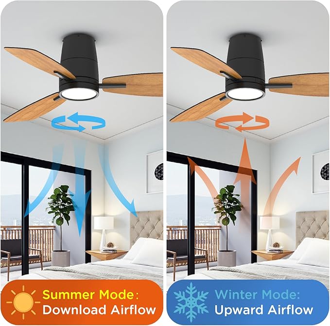 TALOYA Ceiling Fan with Lights and Remote Control 42 inch Multifunctional Quiet Fan with Three Color Temperature and High Brightness Light and Reversible Blades