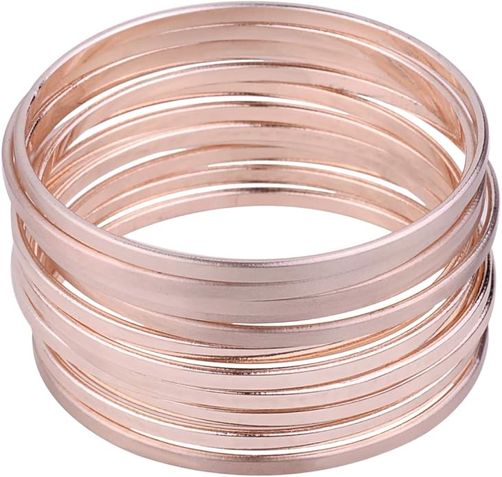Nicole Miller New York Multi-bangle Set of 12 Plain Matte Glossy Bangle Bracelets (Rose Gold)