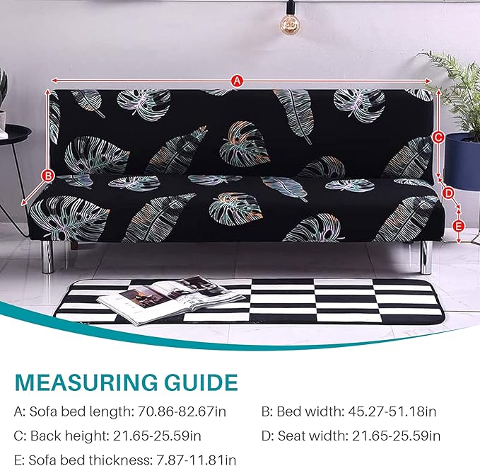 Beacon Pet Stretch Sofa Slipcover Armless Futon Cover Printed Fitted Furniture Protector Elastic Polyester Spandex Washable Armless Sofa Cover Folding Couch Shield Sofa Cover