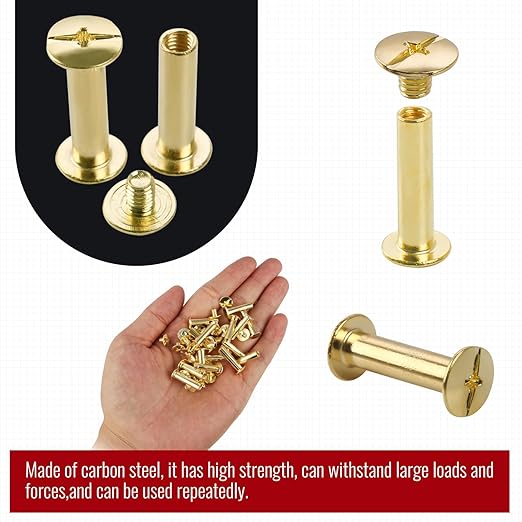 Chicago Binding Screws - 5mm x 12mm Binding Posts - 9.5mm Phillips Nut - Chicago Screw Binding Post Screw Kit for DIY Leather Decoration Scrapbook Photo Albums Bookbinding (Gold, 50 PCS)