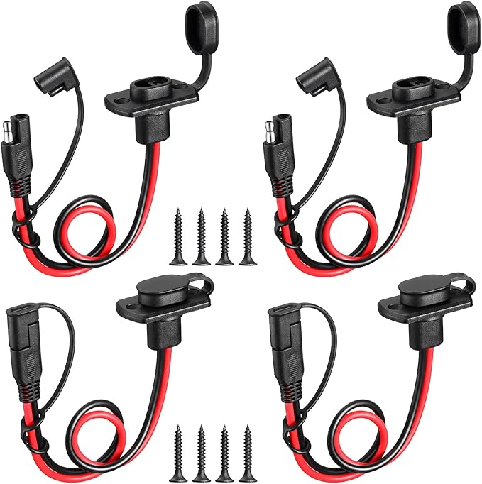 Tuanse 4 Pcs 12 AWG Power Socket Sidewall Port Compatible with SAE Quick Connect Solar Panel Weatherproof Solar Panel Cables and Connectors Battery Connector Power Parts for Generator Battery Charger