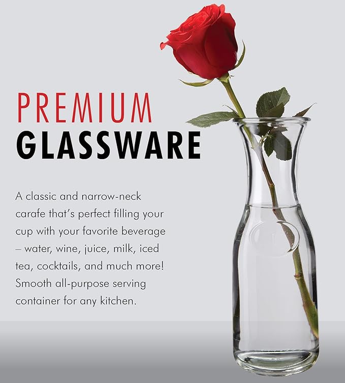 1 Liter Glass Carafe - Elegant Wine Decanter and Drink Pitcher - Narrow Neck For Comfortable Grip, Wide Mouth For Easy Pouring - Great for Parties and Events Kitchen Lux