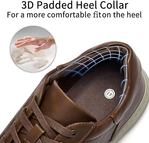 Mens Shoes Casual Sneakers - Business Brown Leather Comfort Memory Foam Fashion Dress Sneakers for Men Office Walking Size 8.5