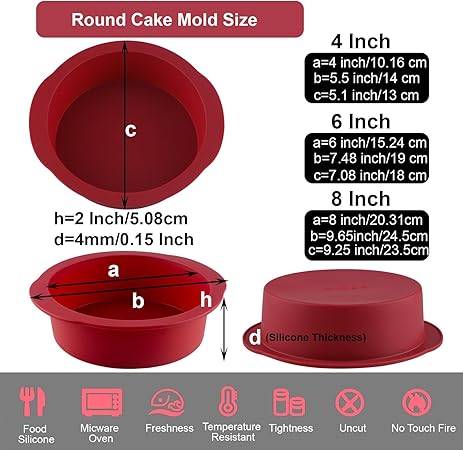 Nalchios 3-Piece Wine Red Silicone Round Cake Pans Set for Baking, Non-stick Flexible Silicone Baking Mold Pans for Layer Cake, Cheese Cake, Chocolate Cake 468 Inch