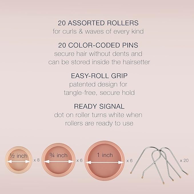 Conair Double Ceramic Hot Rollers for Long, Medium, and All Hair - Hair Curler - Hair Roller Clips Included - 12 inch, 34 inch, and 1 inch Rollers