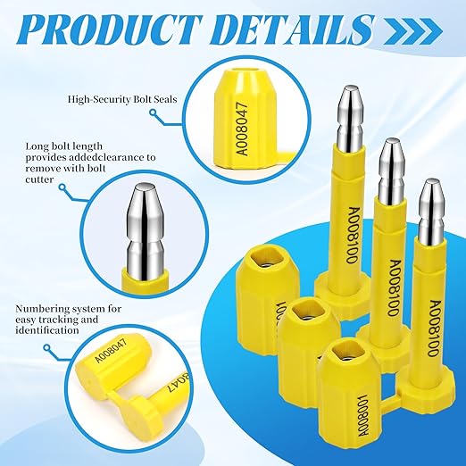 Bolt Seal 100pcs 0325901-032600 Shipping Seal with Print Progressive Numbering for Cargo Containers and Truck Trailers, Yellow
