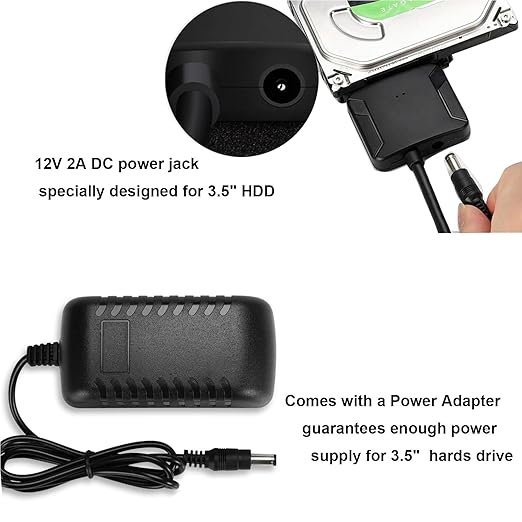 SATA to USB 3.0 Adapter, External Hard Drive Converter Cable for 2.5" 3.5" HDD, SSD with Power Supply