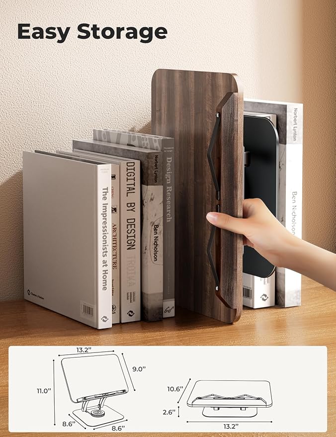Tounee Book Stand for Reading, Adjustable Book Holder with 360 Swivel Base, Foldable Cookbook Stand Recipe Book Holder with Elastic Page Clips for Music Scores, Recipe, Tablet, Laptop-Gray