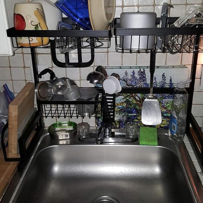 RV Kitchen Sink Rack Motorhome Over The Sink Dish Rack for 25 inch and Less Bowl Counter Space Dish Drying Rack for 27 inch and Up Cabinet Opening 26W x 21H x 13D Black Stainless Steel