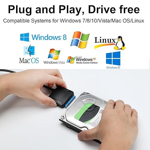 SATA to USB 3.0 Adapter, External Hard Drive Converter Cable for 2.5" 3.5" HDD, SSD with Power Supply