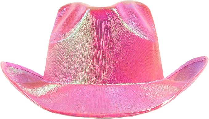 GiftExpress Neon Pink Holographic Glitter Cowboy Hat Sparkly Space Cowgirl Hat for Bachelorette, Festival Western Party