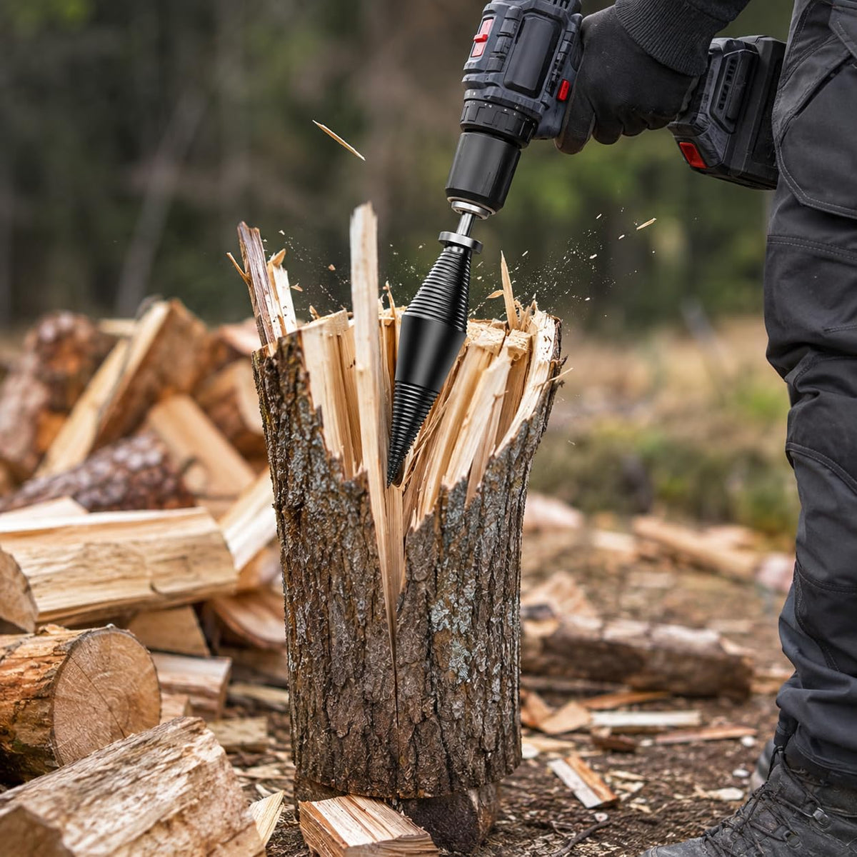 Electric Log Splitter Drill Bit 32mm Wood Splitting Cone Bit with 3 Handle Types Steel Wood Cracking Tool for Firewood Splitting Outdoor Camping Farm Use Heavy-Duty Efficiency