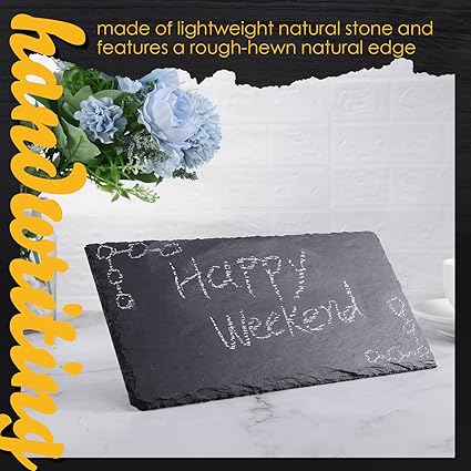 Zopeal 10 Pcs 10" x 5" Black Slate Charcuterie Boards Charcuterie Stone Plates with Natural Edge Slate Cheese Tray Serving Stone Board for Kitchen Dining Party Meat Dried Fruits Display Chalkboard