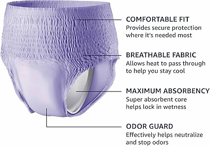 Basics Incontinence Underwear for Women, Protective, Disposable, Postpartum, Maximum Absorbency, Small, Lavender, 24 Count