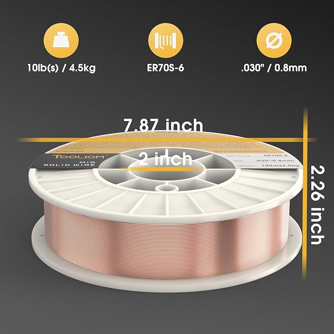 TOOLIOM ER70S-6 .030"(0.8 mm) Mild Steel MIG Solid Welding Wire on 10-Pound Spool Compatible with TL-200M TL-250M Pro