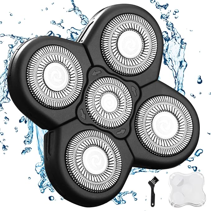 Men's Electric Shaver Replacement Heads 5D Sharp Stainless Steel Head Shaver Replacement Heads Floating Shaver Blades for Electric Rotary Shaver (5 heads (Black)