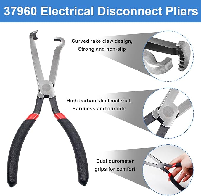 37960 Electrical Disconnect Pliers, 8 inch Automotive Electrical Connector Pliers for Auto Mass Air Flow Sensors, Fuel Injectors, Ignition Coils and Other Auto Parts (Red)